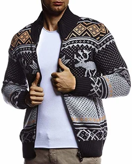 Leif Nelson Herren Strickjacke Stehkragen Norwegerjacke LN20759
