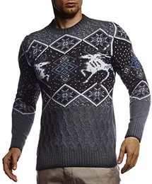Herren Strickpullover Norwegerpullover Pullover mit Rundkragen Winterpullover Männer Pulli für Weihnachten Winter Norweger Muster Slim Fit Crew Neck LN20761 M Anthrazit