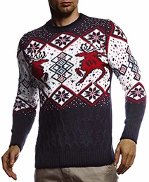 Herren Strickpullover Norwegerpullover Pullover mit Rundkragen Winterpullover Männer Pulli für Weihnachten Winter Norweger Muster Slim Fit Crew Neck LN20761 M Blau