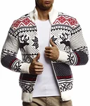 Leif Nelson Herren Strickjacke Stehkragen Norwegerjacke LN20759 Schwarz/Ecru (LN20759)