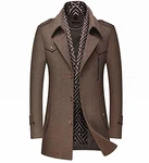 Mirecoo Herren Wollmantel Kurzmantel Winter Jacke Business Kaffeebraun