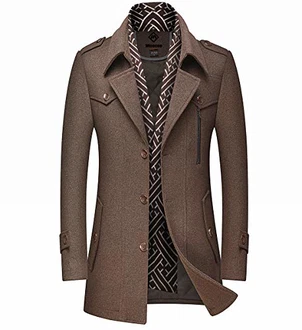 Mirecoo Herren Wollmantel Kurzmantel Winter Jacke Business Kaffeebraun