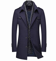 Mirecoo Herren Wollmantel Kurzmantel Winter Jacke Business Schwarzblau (06)