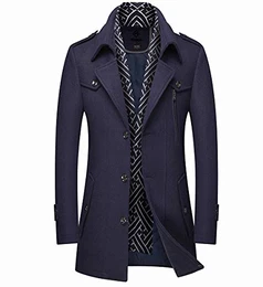 Herren warm Wollmantel Kurzmantel Winter Jacke Business, Schwarzblau 06, M