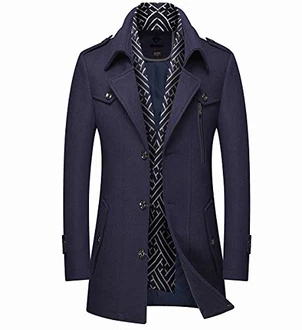 Mirecoo Herren Wollmantel Kurzmantel Winter Jacke Business Schwarzblau (06)