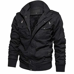 Militär Jacke Herren Winter Lang Jacke Cargo Übergangsjacke Taktische Arbeitsjacke Baumwolle Army Jacke Outdoor Fliegerjacke Warme Bomberjacke Fleece Freizeitjacke Black Schwarz