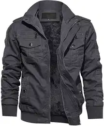 Herren Outdoor Fleecejacken Warme Jacke Winterjacke Military Herbstjacke Fliegerjacke Cargo Arbeiten Jacket (M, Grau)