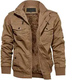 Winterjacken Herren Militär Übergangsjacke Baumwolle Cargo Frühlingsjacke Winddicht Stekragen Jacket für Outdoor (M, Khaki)