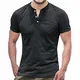 Alivebody Henley Herren-T-Shirt mit Knöpfen, langärmelig, schmale Passform, Baumwolle, schwarz-entspannt, M