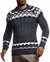 Leif Nelson Herren Strickpullover Norwegerpullover LN20757 Anthrazit (LN20757)