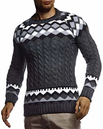 Herren Strickpullover Norwegerpullover Pullover mit Rundkragen Winterpullover Männer Pulli für Weihnachten Winter Norweger Muster Slim Fit Crew Neck LN20757 M Anthrazit
