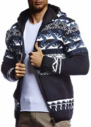 Herren Strickjacke Kapuze Norwegerjacke Schwarze Winterjacke Kapuzenjacke Männer Jacke für Weihnachten Winter Norweger Muster Übergangsjacke Slim Fit LN20756 M Blau