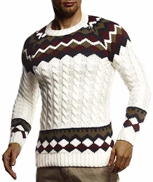 Herren Strickpullover Norwegerpullover Pullover mit Rundkragen Winterpullover Männer Pulli für Weihnachten Winter Norweger Muster Slim Fit Crew Neck LN20757 M Ecru