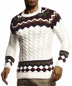 Leif Nelson Herren Strickpullover Norwegerpullover LN20757 Ecru (LN20757)