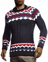 Herren Strickpullover Norwegerpullover Pullover mit Rundkragen Winterpullover Männer Pulli für Weihnachten Winter Norweger Muster Slim Fit Crew Neck LN20757 M Blau