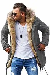 Winter Parka mit Fell-Imitat Jacke Mantel MJ-7250 Grau, M