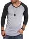 behype. Herren Oversize Longsleeve Langarm T-Shirt O-Neck Rundhals Ausschnitt 30-3752 Hellgrau-Schwarz M