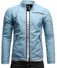 Vego Herren Eco-Lederjacke Cleane Leichte Basic Jacke Vegan (M, Hellblau Perforiert (Ecoleder))