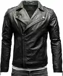 Crone Theo Herren Lederjacke Ecoleder Basic Biker Jacke Schwarz