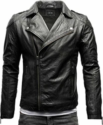Crone Theo Herren Lederjacke Ecoleder Basic Biker Jacke Schwarz