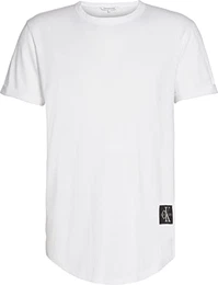 Herren T-Shirt Kurzarm Badge Turn Up Sleeve Rundhalsausschnitt, Weiß (Bright White), M