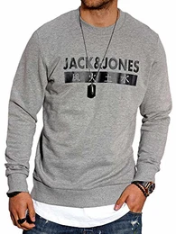 Herren Sweatshirt Pullover Print Rundhals Streetwear 4 Elements (Medium, Light Grey Melange)