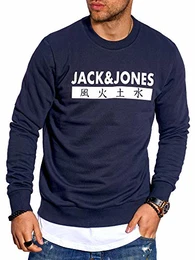 Herren Sweatshirt Pullover Print Rundhals Streetwear 4 Elements (Medium, Total Eclipse)