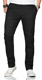 Herren Designer Chino Stoff Hose Chinohose Stretch Regular Fit [MM-002-Schwarz-W30-L30]