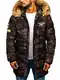 BOLF Herren Winterjacke Parka Warm Gefüttert mit Kapuze Fellbesatz Lang Wintermantel Winter Herbst Outdoor Army Camo Motiv Freizeit Kapuzenjacke Casual Style Nature 5970M Braun M [4D4]