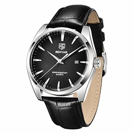 BENYAR Herrenuhren wasserdicht Chronograph Analog Business Watch für Männer mit schwarzem Lederband