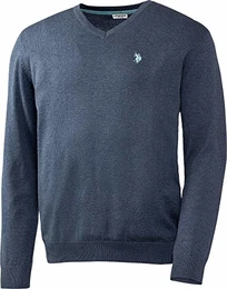U.S. POLO ASSN. Herren Baumwoll-Pullover in Jeansblau aus 100% Baumwolle, V-Schnitt, mit lässigem Kastenschnitt, Herren Sweatshirt für Sommer & Winter, Gr. M - XXXL