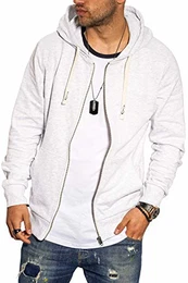 Herren Sweatjacke Hoodie Kapuzenjacke Sweatshirt Kapuzenpullover (Medium, White Melange)