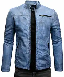 Epic Herren Lederjacke Cleane Basic Echtleder Jacke in vielen Varianten und Farben (M, Limited Blue Perforiert (Rindsleder))