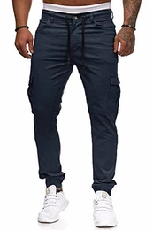 Herren Hose Jogger Chino Cargo Jeans Hosen Stretch Sporthose Herren Hose mit Taschen Slim Fit Freizeithose, M, Navy-1