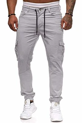 Cassiecy Herren Hose Jogger Chino Cargo Jeans Hosen Stretch Sporthose mit Taschen Slim Fit Freizeithose Hellgrau