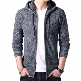 Biutimarden Herren Strickjacke Langarm Fashion Herren Kapuze Solide Coat Warm Jumper Fleece Mit Hut(Dunkelgrau L)