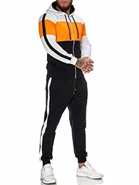 Herren Trainingsanzug Jogginganzug Sportanzug Jogging Anzug Hoodie-Sporthose Jogging-Anzug Trainings-Anzug Jogging-Hose Modell JG-1082 Weiss-Orange-Schwarz M