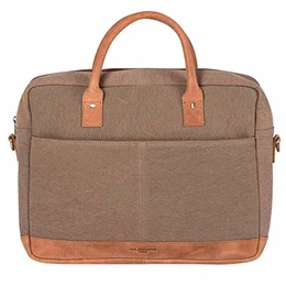 HOLZRICHTER Berlin Tragetasche No 1-2 (M) Camel/beige - Große Vintage Briefcase Aktentasche & Laptoptasche handgefertigt aus Canvas und Premium-Leder