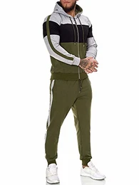 Herren Trainingsanzug Jogginganzug Sportanzug Jogging Anzug Hoodie-Sporthose Jogging-Anzug Trainings-Anzug Jogging-Hose Modell JG-1082 Grau-Schwarz-Oliv M
