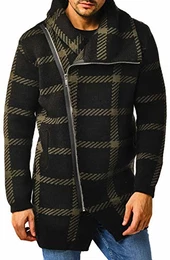 Herren Strickjacke Reissverschluss Schwarze Jacke für Winter Schalkragen Winterjacke Übergangsjacke Hoodie Männer Freizeitjacke Sweatjacke Slim Fit LN5990 M Khaki-Schwarz