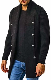 Herren Strickjacke Reissverschluss Cardigan Schwarze Jacke für Winter Schalkragen Winterjacke Übergangsjacke Hoodie Männer Freizeitjacke Sweatjacke Slim Fit LN5995 M Schwarz