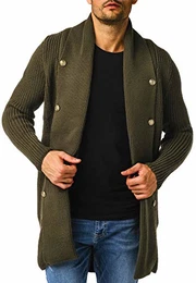 Herren Strickjacke Reissverschluss Schwarze Jacke für Winter Schalkragen Winterjacke Übergangsjacke Hoodie Männer Freizeitjacke Sweatjacke Slim Fit LN5995 M Khaki