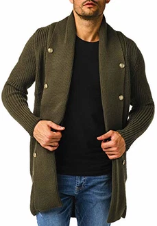 Leif Nelson Herren Strickjacke Reissverschluss Cardigan LN5995 Schwarz/Khaki (5995)
