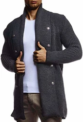 Leif Nelson Herren Strickjacke Reissverschluss Cardigan LN5995 Schwarz/Anthrazit (LN5995)