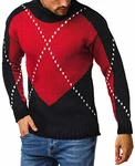 Leif Nelson Herren Strickpullover Rollkragen LN6010 Dunkel Blau/Rot (LN6010)