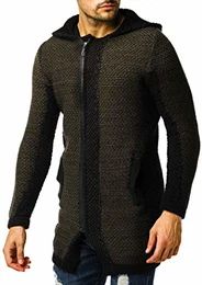Herren Strickjacke Reissverschluss Schwarze Jacke für Winter Kapuzen Winterjacke Kapuzenjacke Übergangsjacke Hoodie Männer Freizeitjacke Sweatjacke Slim Fit LN6150 M Khaki-Schwarz