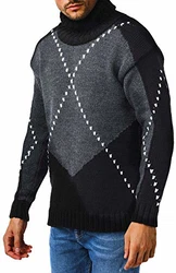 Leif Nelson Herren Strickpullover Rollkragen LN6010 Schwarz/Anthrazit (LN6010)