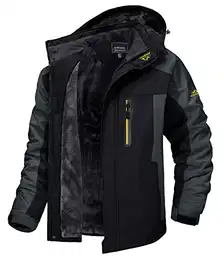 Skijacke Herren Warm Fleece Trekking Jacke Winter Berg Jacke Camping Wanderjacke Herren Trekkingjacke Outdoor Kapuzenjacke für Camping Sports Schwarz-Grau XL