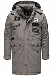 Redbridge Herren Winterjacke Parka Mantel RB Patches mit Kapuze Grau XL