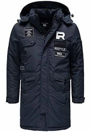 Redbridge Herren Winterjacke Parka Mantel RB Patches mit Kapuze Navy Blau M